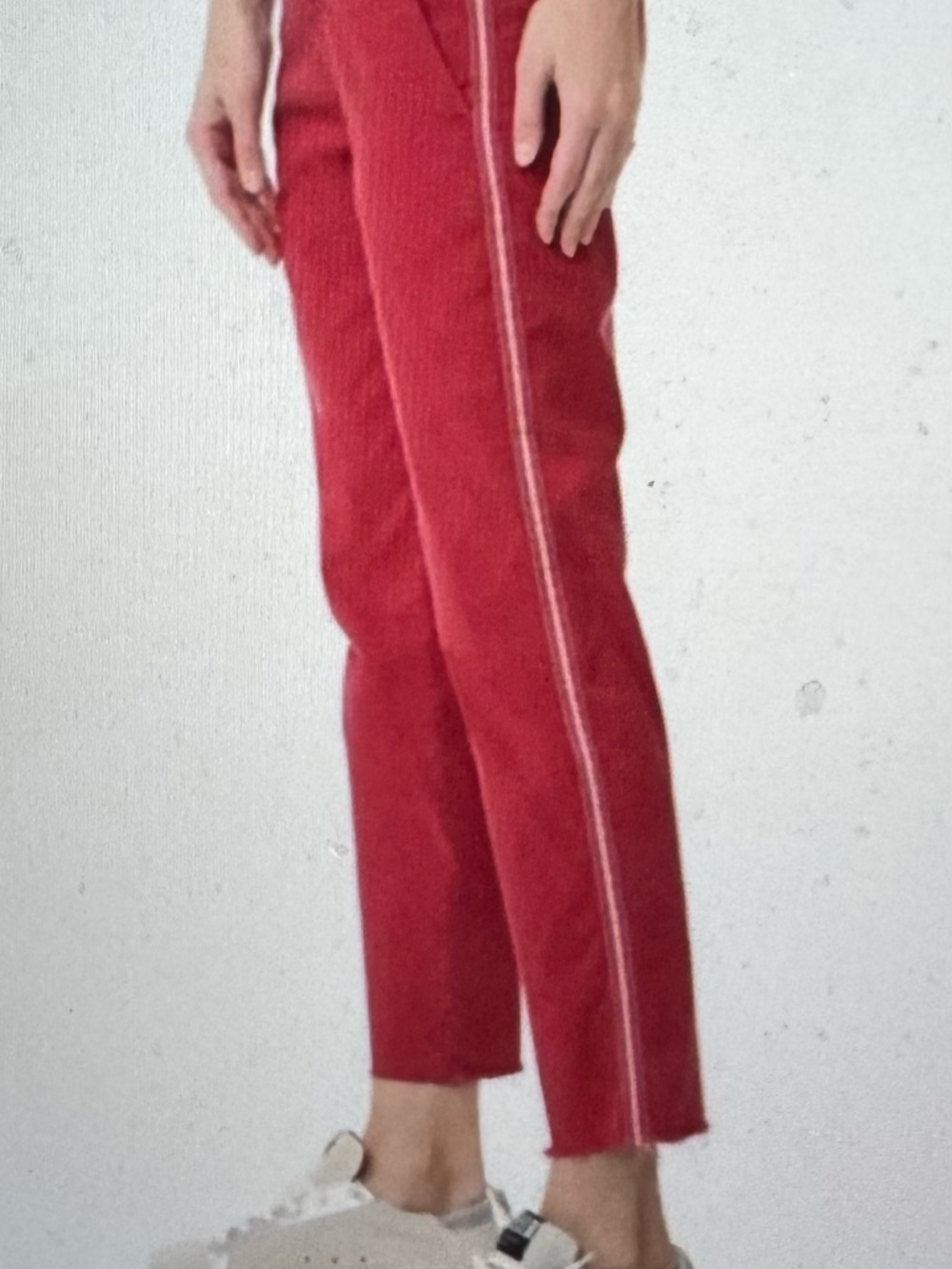 Nili Lotan Crimson Red Pants with Contrast white Stripe & raw hem